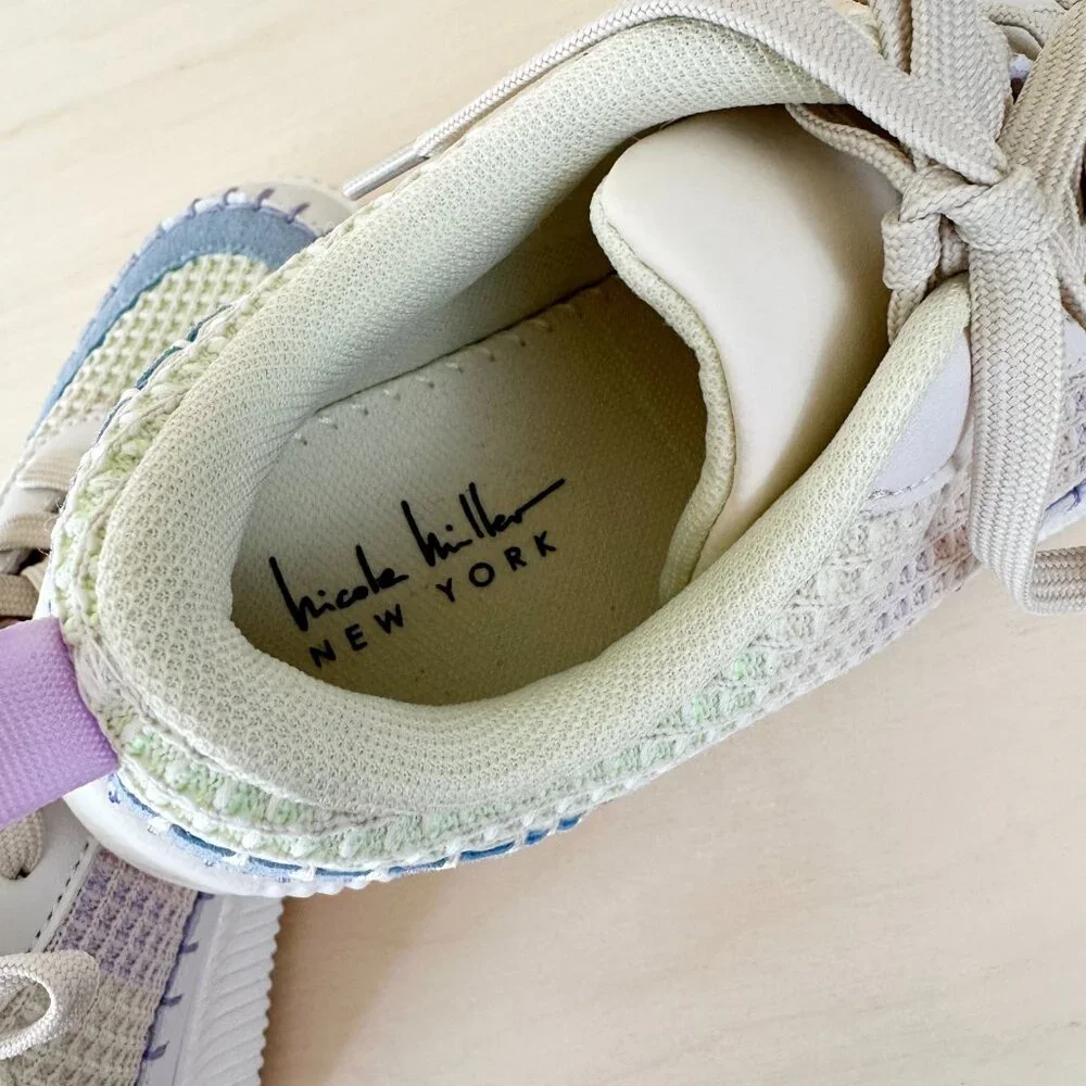 NWT Nicole Miller Sz 7.5‎ Woven Platform Sneakers White Blue Green Women's